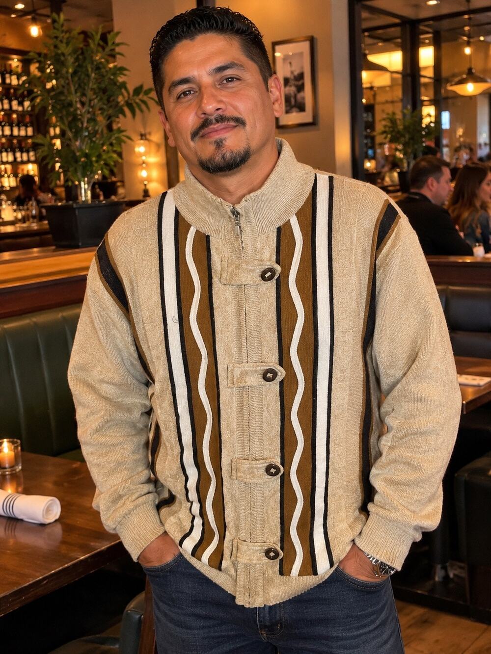 Silversilk Men's Fashion silk blend retro look Sweater Jacket cardigan size XL